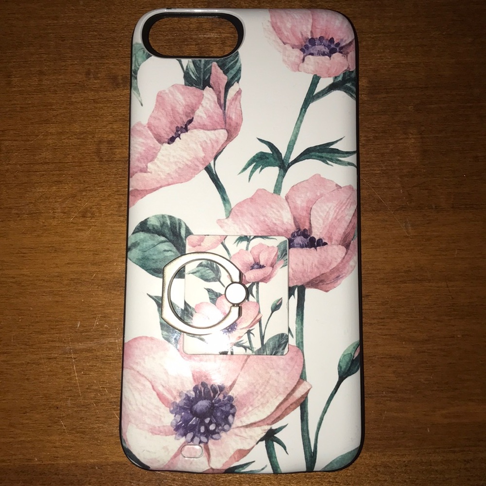 Pink flower battery charging iPhone 7 Plus case
